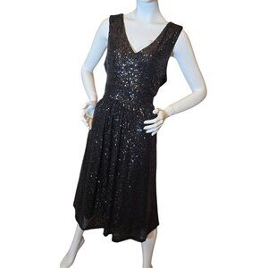 DRAPER JAMES RSVP V-Neck Black Sequin Dress sz 12